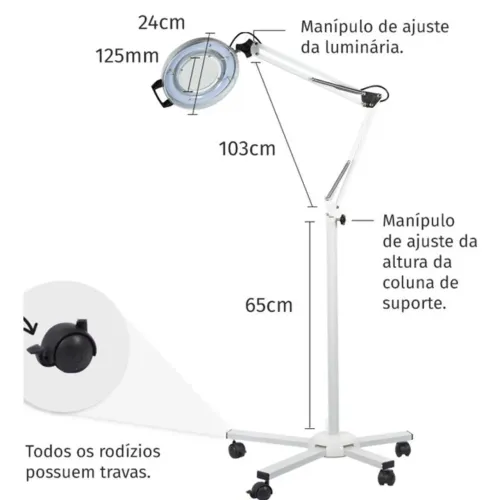 Lupa Estek com LED no tripé com rodinhas 