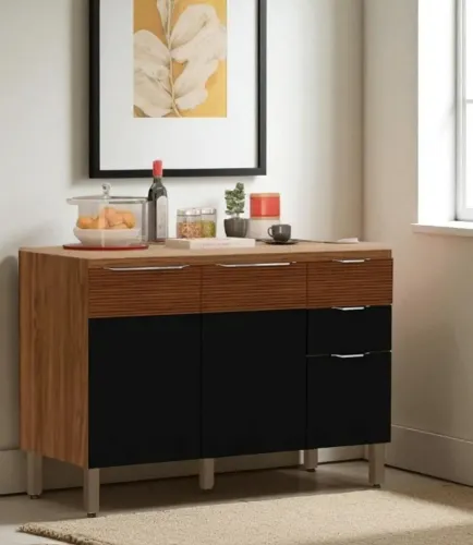 Produto novo a pronta entrega viva luz balcão na cor nogueira ripado preto .