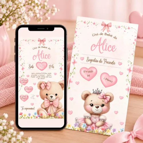 Convite digital interativo chá de bebê menina