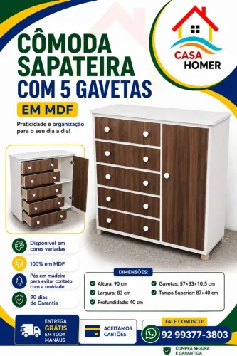 Cômoda Sapateira com 5 Gavetas