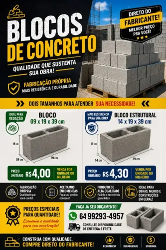 Vendemos blocos de vedação e estruturas 09×19×39 vedação 14x19x39 estruturas