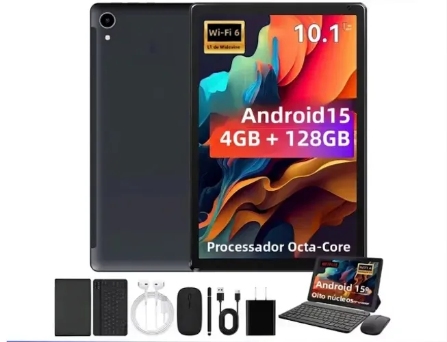 Tablet 10" 4GB/128GB - 8 Core @1.8 GHz  Android 15 WiFi6 5MP+8MP + Teclado + Capa + Mouse