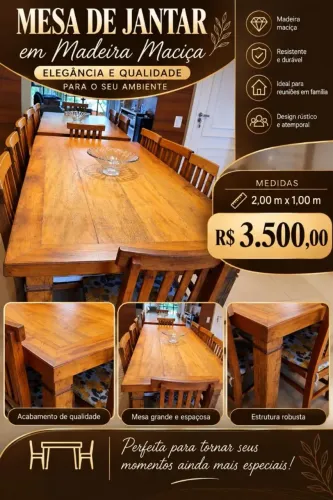 Mesa de Jantar  madeira de demolição) com 8 cadeiras