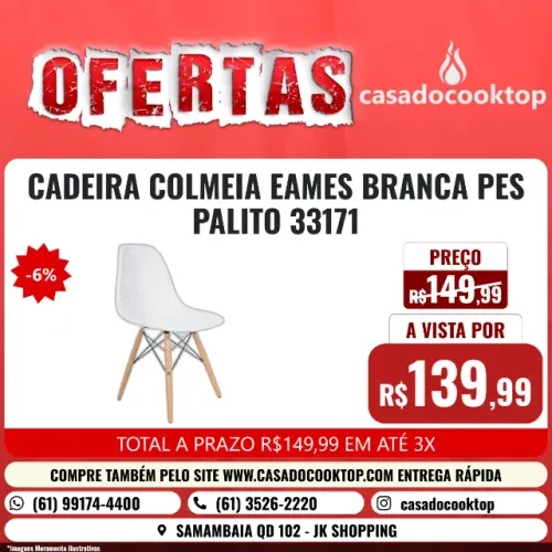 CADEIRA COLMEIA EAMES BRANCA PES PALITO 33171
