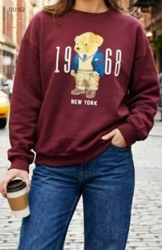 Moletom urso tendência feminino cor vinho/ tamanho único