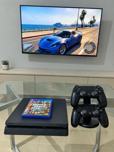 PS4 SLIM - 2 Controles Originais e Base de Carregamento