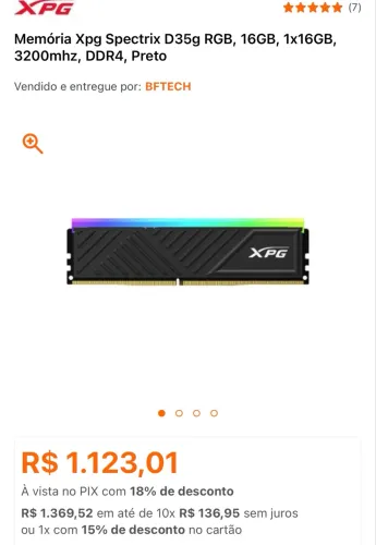 Memória ram ddr4 xpg 32gb (2x16gb) 3200 cl16
