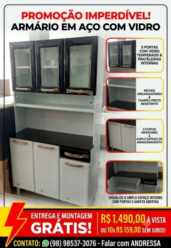 Armário de cozinha em aço entrega e montagem grátis enquanto durar estoque 