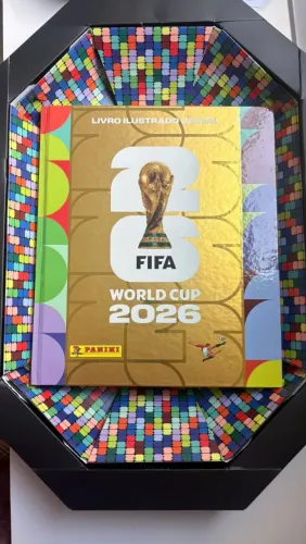 Box estádio edição especial copa do mundo 2026 com álbum capa dura dourado 100% completo
