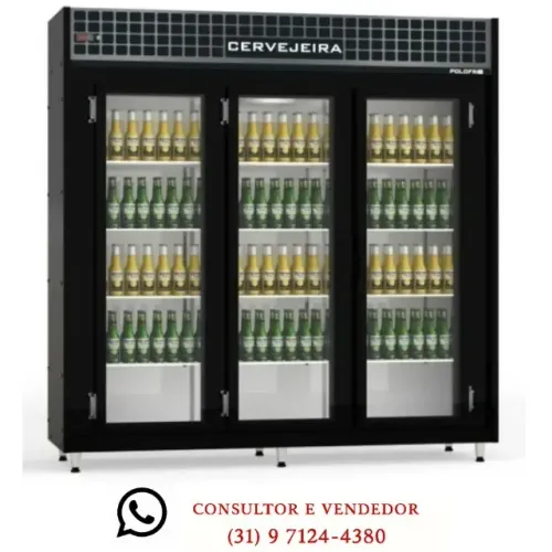 Cervejeira 3 Portas de Vidro Preta Polo Frio 220V