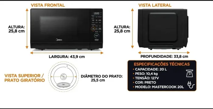 Micro-ondas 20l Preto Mastercook Midea 127v