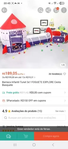 Piscina de bolinha infantil com barraca