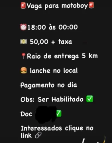 Vaga Motoboy fixo bairro Juliana / venda nova