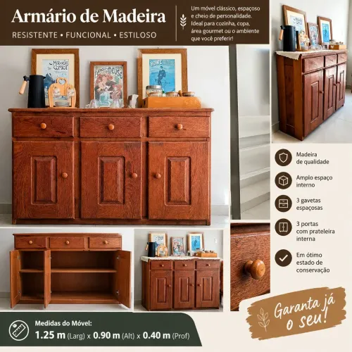 BALCÃO DE MADEIRA COM 3 GAVETAS