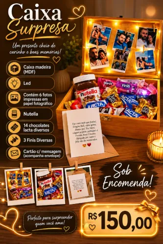 Caixa MDF Surpresa com fotos e chocolates 