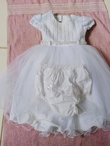 Vestido infantil de batizado de menina 1/2 anos