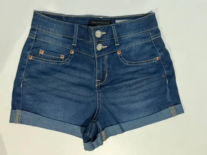 Short Jeans Aeropostale Feminina Tamanho 34 Cor Azul Claro Cintura Alta Algodão