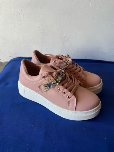 Tênis rose rosa feminino com pedraria