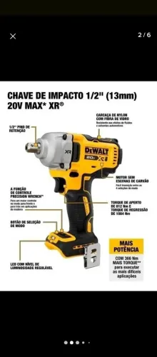 Chave impacto Dewalt 1/2 c carregador e bateria