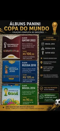 Vendo álbuns das copas do Brasil,Rússia e Catar