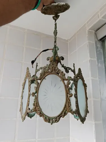Lustre Antigo Estilo Art Nouveau | Década de 1920 | Peça Rara para Restauração