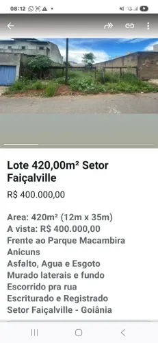 lote no setor faiçalville-Goiânia
