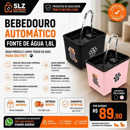 Bebedouro Automático Fonte de Água 1,8L para Gatos | Entrega Grátis