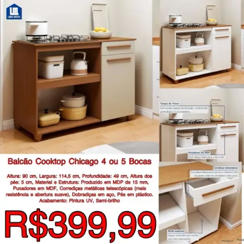 Balcão para cooktop 4 ou 5 bocas
