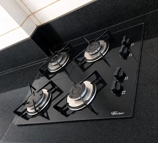 Fogão Gás Cooktop Bivolt Fischer 4 bocas de vidro preto usado