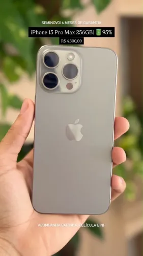 iPhone 15 Pro Max 256GB Cinza | Bateria 95% | Garantia + Capinha e Película
