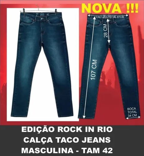Calça jeans feminina marca Taco comemorativas do Rock Rio