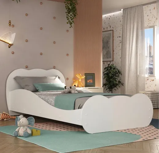 Cama Infantil Nuvem Safira Mdf Branco para colchão 188 X 88cm
