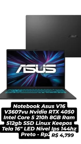 Asus gamer v16 Rtx 4050 novo lacrado