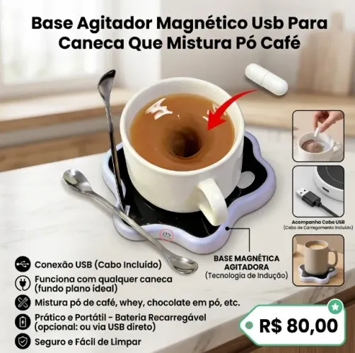 Base Agitador Magnético Usb Para Caneca Que Mistura Pó Café