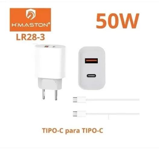 Kit Carregador Turbo Fonte USB / USB-C e Cabo Tipo-C 50W - H'Maston LR28-3