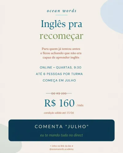 Aulas de inglês em grupo (até 6 pessoas) online