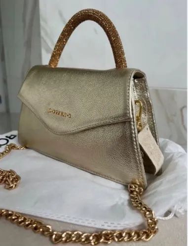 Bolsa Bottero Couro Legítimo Dourada Brilho
