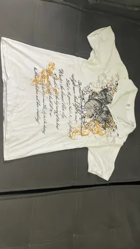 Camisa Vintage Gótica Y2K 2000s Branca Estampada tam g