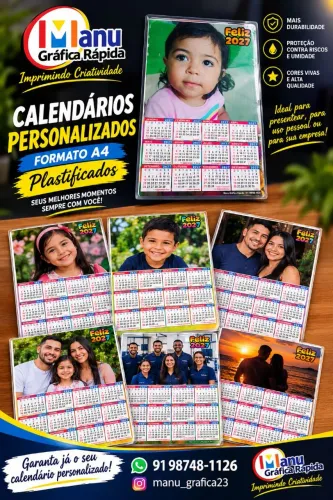 CALENDÁRIO FORMATO A4 PLASTIFICADO
