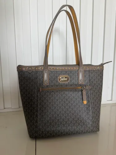 Bolsa Victor Hugo Original Grande Couro Monograma Cinza Luxo