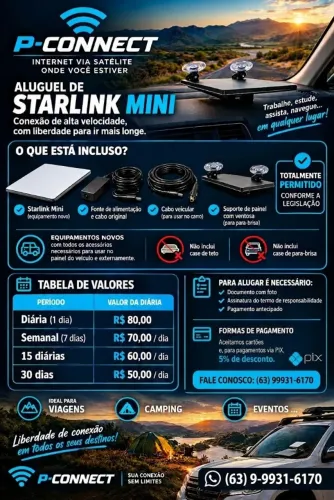Aluguel de Starlink Mini para Viagens, Eventos e mais.