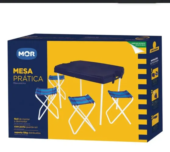 Mesa prática dobrável 4 banquetas camping maleta
