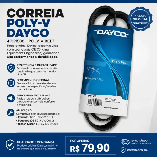 Correa Poly-V Dayco 4PK1538 Original - Nova