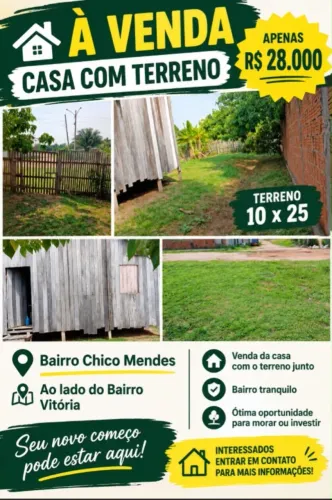 Vende se casa com terreno 10x25 por 28mil