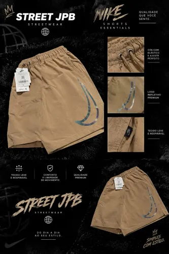 Short Nike Bege com Logo Refletivo - Masculino Streetwear