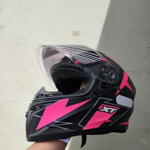 Capacete Moto Xtroy Preto Rosa Feminino Narigueira 56