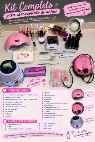 Kit Completo para Alongamento de Unhas + Equipamentos e Brindes