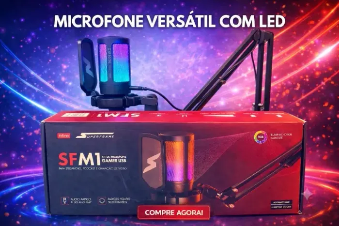 Microfone versátil Fifine SuperFrame Edition SFM1 RGB USB Black Com Braço Articulado
