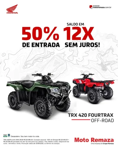 Honda TRX 420 FourTrax FM 0Km, ano 26/26