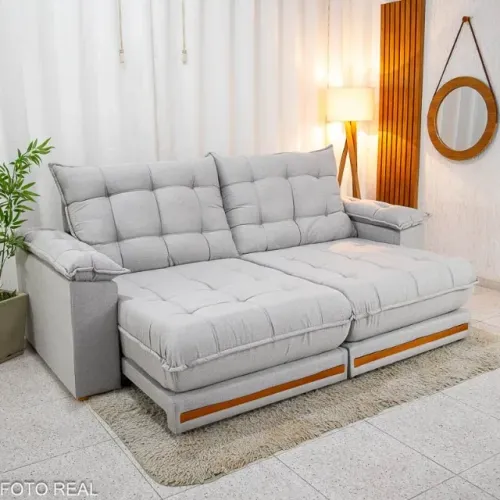 Sofá Retrátil Barcelona 4 Lugares 2,20m cor Cinza Claro